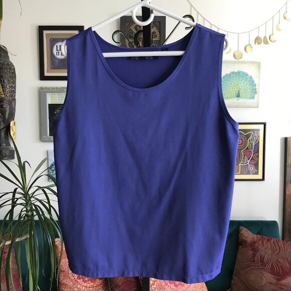 SUSAN GRAVER size L Blue Sleeveless Stretch Liquid Knit Tank Top - Picture 1 of 3